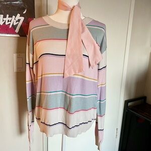 Colorful Pastel Striped Sweater with pink matching scarf